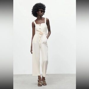 Zara nwot cream tortoise belted jumpsuit fall blogger fav L 
Classic boho casual